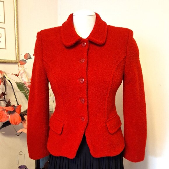 Vintage Jones New York Red Wool Lined Blazer Jacket Size 2 or 4 - Picture 3 of 10